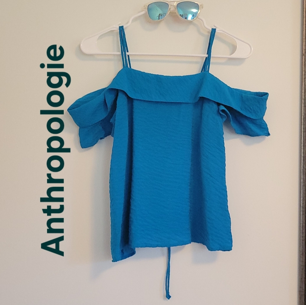 Anthropologie Maeve Off-Shoulder W/Spaghetti Straps Ocean Blue Blouse. Sz: XS